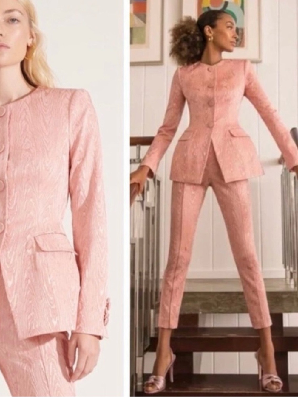 Veronica Beard Eris Fitted Moire Peplum Dickey Jacket Pink Size 6 Business